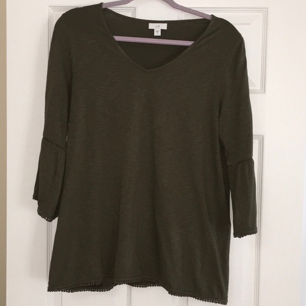 J. Jill 3/4 Sleeves Olive Green Cotton Shirt